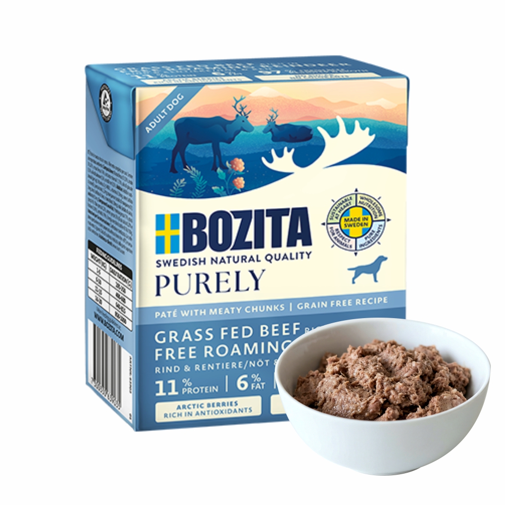 Bozita Purely Pate Duoprotein Wołowina Renifer 370g karma mokra dla psa